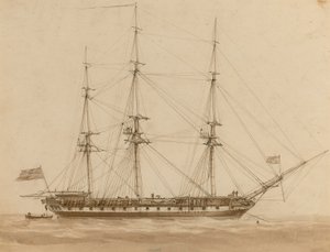 Una fragata británica anclada de John Wilson Carmichael
