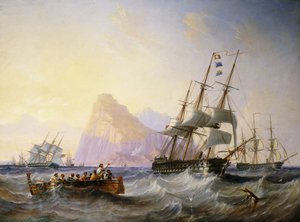 Hombres de guerra británicos frente a Gibraltar, 1855 de John Wilson Carmichael