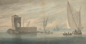Escena de la costa italiana con navegación insular de John Wilson Carmichael