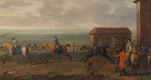 Lord Portmore observa a los caballos de carreras en ejercicio en Newmarket Heath de John Wootton