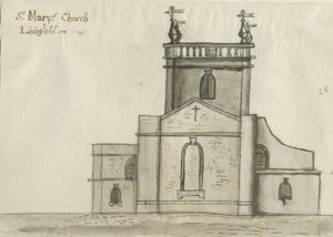 Lichfield - Iglesia de Santa María: dibujo en sepia, nd [1784] de John Wright