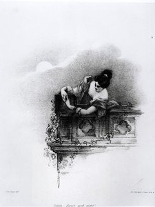 Fanny Kemble (1809-93) como Julieta, Dulce Buenas Noches, grabado por Richard James Lane (1800-72) de John after Hayter