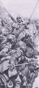 Enfrentamiento de caballería en la batalla de Edgehill, 23 de octubre de 1642, ilustración de British Battles on Land and Sea, 1915