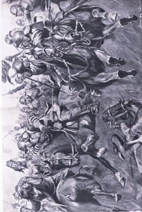 Marston Moor, 2 de julio de 1644: La caballería escocesa bajo Leslie, atacando el flanco del príncipe Rupert, ilustración de British Battles on Land and Sea, 1915 de John de Walton