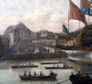Lanzamiento en el astillero de Deptford, c.1750 (detalle)