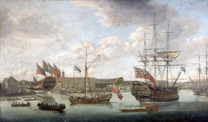 Lanzamiento en el Astillero de Deptford, c.1750