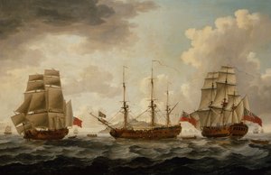 H.M.S. Tyrall en tres posiciones frente a Antigua