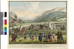 Campamento imperial ruso en el Neurauth en Innsbruck 1799 (acuarela) de Jokob Placidus Altmutter