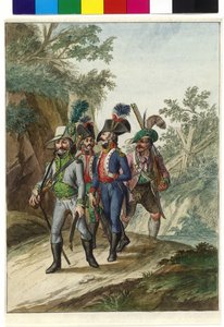 Fusileros tiroleses escoltando a franceses cautivos