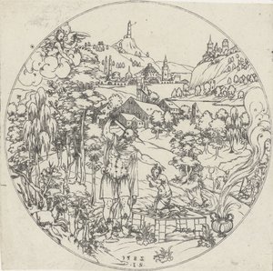 Abraham sacrifica a Isaac Fondos de tazones: paisajes con representaciones bíblicas y mitológicas (título de la serie)