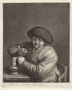 Agricultor con pipa y cántaro en mano en una mesa de Jonas Suyderhoef