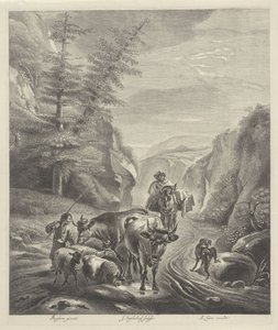Pastores con ganado en un camino de montaña de Jonas Suyderhoef