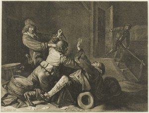 Tres hombres luchando en un interior de Jonas Suyderhoef