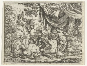 Sátiros y ninfas debajo de un árbol