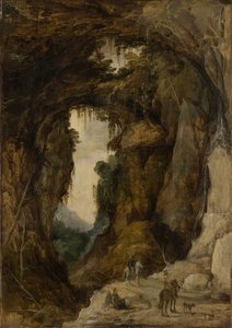 Paisaje con gruta y una jinete de Joos de Momper the younger
