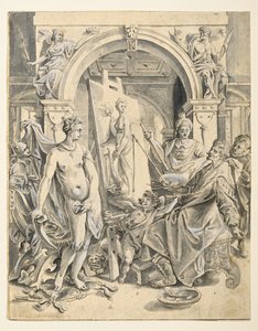 Apelles pintando Campaspe (pluma y tinta parda, aguada gris, pasta blanca sobre papel verjurado) de Joos or Jodocus van (after) Winghe