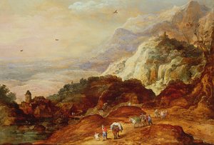 Paisaje Montañoso con Figuras y Mulas de Joos or Josse de Momper