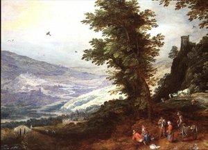 Paisaje extenso con campesinos de Joos or Josse de The Younger Momper