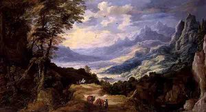 Paisaje con viajeros de Joos or Josse de The Younger Momper