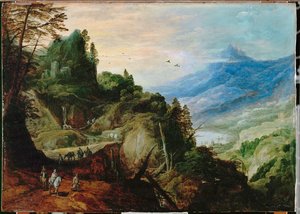 Carretera a través de un puerto de montaña (pintura sobre lienzo) de Joos or Josse de The Younger Momper