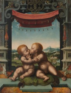 Los infantes Jesucristo y San Juan Bautista abrazados de Joos van Cleve