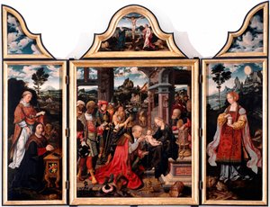 Tríptico de la Adoración de los Magos. Pintura sobre madera de Joos Van Cleve el joven (1485-1540) 1515 Dim. 260x200 cm Génova, Iglesia de San Donato