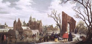 Patinadores en un paisaje invernal