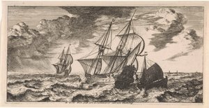 Un piloto sube a bordo de un barco. Postal (título de la serie) de Joost van Geel