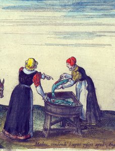 Vendedoras de pescado vendiendo y destripando lucios, 1598 (detalle)