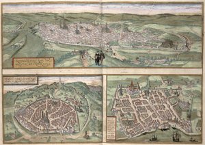 Planos de las ciudades de Rouen, Nimes y Burdeos, de 