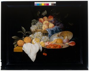 Bodegón con frutas y gambas de Joris van Son