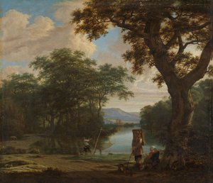 Paisaje con pescador con red cuadrada de Joris van der Haagen