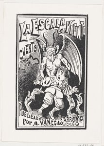 Un demonio sosteniendo a un niño por los hombros sobre un grupo de buitres, ca. 1880-1910 de José Guadalupe Posada