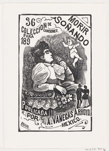 Perfil de una mujer sentada en una silla con la cabeza hacia atrás y sosteniendo una flor, ca. 1890 de José Guadalupe Posada