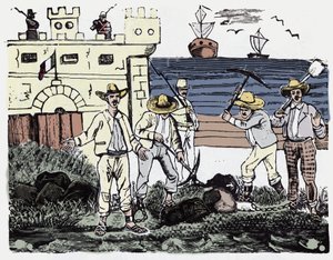 La Revolución Mexicana (1910-1920): Grupos de prisioneros en trabajos forzados - Xilografía de José Guadalupe Posada (1852-1913)