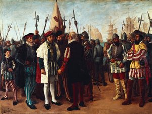 "El rey francés Francisco I (1494-1547) en el puerto de Valencia" siglo XIX (pintura) de Jose Bru Albinana