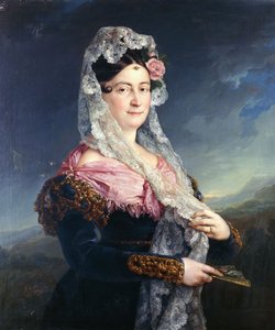 Retrato de Doña María de los Dolores Gómez de las Casas e Ibarrondo, la Primera Marquesa de Ulagares, de pie tres cuartos de longitud de Jose Camaron