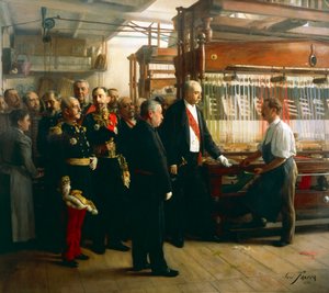 Presidente de la República Francesa Félix Faure visitando el taller de un fabricante de cintas en Saint Etienne, 30 de mayo