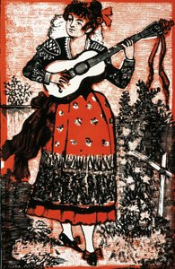 Portada de un cancionero que representa a una mujer mexicana con una guitarra. Grabado de José Guadalupe POSADA (1852-1913). Grabado