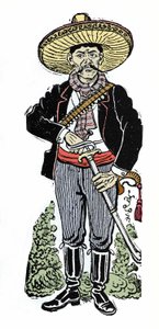 Retrato de Amador Salazar durante la revolución mexicana de 1910. Xilografía de José Guadalupe Posada (1852-1913).