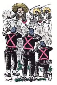 La Revolución Mexicana (1910-1920): la lucha de los federales contra las tropas revolucionarias de Emiliano Zapata (Emiliano Zapata Salazar conocido como El Caudillo del Sur) de José Guadalupe Posada