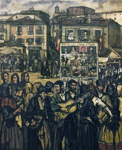 GUTIERREZ SOLANA, José (1886-1945). El cartel del crimen (El músico ciego). ca. 1920. (78 x 64 cm). Óleo sobre lienzo. Colección particular