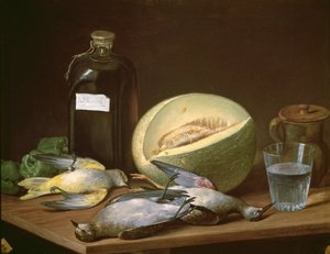 131-0059638 Naturaleza muerta con melón y pájaros de Jose Lopez Enguidanos