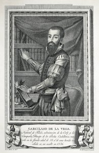 MAEA, José (1760-1826). Retrato de Garcilaso de la Vega. 1791. Dibujo de José Maea al buril grabado por Bartolomé Vázquez. Aguafuerte.