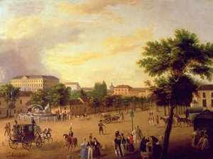 Vista de la Fuente de Cibeles y el Palacio de Buenavista en Madrid de Jose Maria Avrial Y Flores