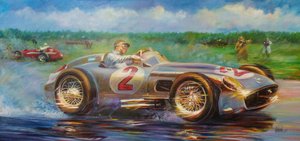 Juan Manuel Fangio, Gran Premio Ciudad de Buenos Aires 1955, Argentina, Mercedes Benz 196 W. (acrylic on canvas) de Jose Maria Villafuerte