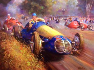 Juan Manuel Fangio conduciendo el Maserati 4Cl El bosque de Palermo Buenos aires de Jose Maria Villafuerte