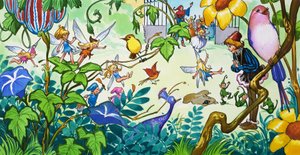 Hadas en el jardín (gouache sobre papel)