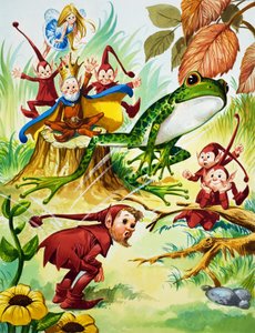 Rana con duendes (gouache sobre papel)