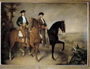 Los dos jinetes,siglo XIX (óleo sobre lienzo) de Jose Roldan